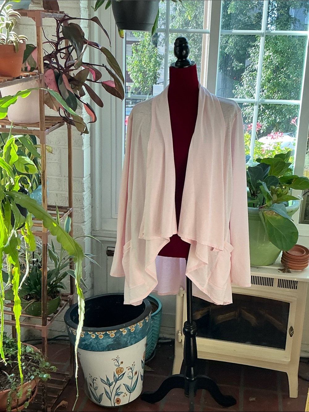 Light Pink Open-Front Draped Women's Sweater Cardigan size L by BRISAS - Picture 2 of 12